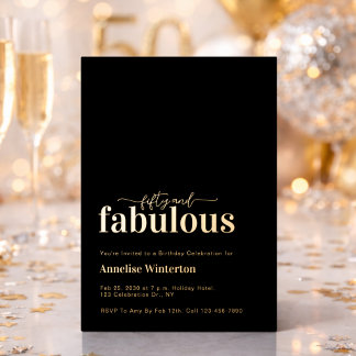 Gold Foil Fifty and Fabulous 50th Birthday Party Folieneinladung