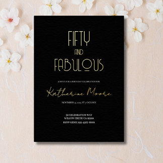 Gold Foil Fifty and Fabulous 50th Birthday Party  Folieneinladung