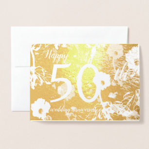 Gold Foil Floral 50. Wedding Anniversary Card Folienkarte
