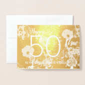 Gold Foil Floral 50. Wedding Anniversary Card Folienkarte (Vorderseite mit Umschlag)