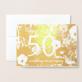 Gold Foil Floral 50. Wedding Anniversary Card Folienkarte (Vorderseite mit Umschlag)