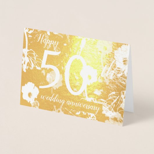 Gold Foil Floral 50. Wedding Anniversary Card Folienkarte (Vorderseite)