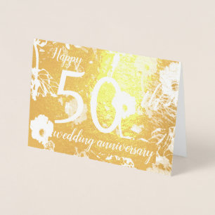 Gold Foil Floral 50. Wedding Anniversary Card Folienkarte