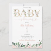 Gold Foil Floral Baby Girl Shower Einladung (Vorderseite)