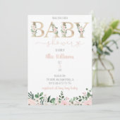 Gold Foil Floral Baby Girl Shower Einladung (Stehend Vorderseite)