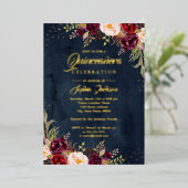 GOLD FOIL Floral Burgundy Navy Gold Quinceanera Folieneinladung (Stehend vorne)