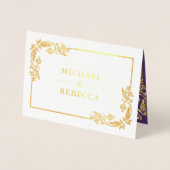 Gold Foil Floral Foto Lila Hochzeitseinladung Folienkarte (Vorderseite)