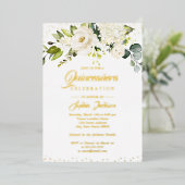 GOLD FOIL Floral Gold Quinceanera Folieneinladung (Stehend vorne)