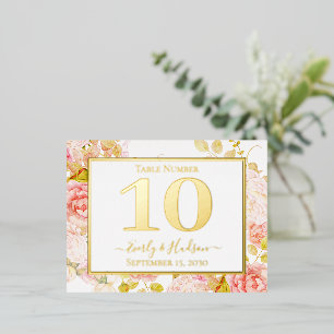 Gold Foil Floral Pink Gold Wedding Tischnummer