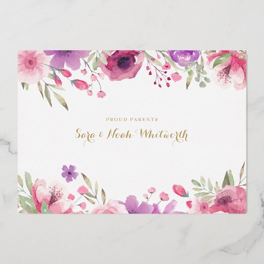 Gold Foil Floral Vielen Dank Foto Baby Ankündigung (Rückseite)