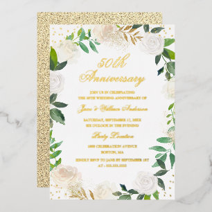 GOLD FOIL Floral Wreath Jahrestag Folieneinladung