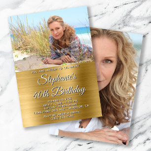 Gold Foil Foto 40. Geburtstag Einladung