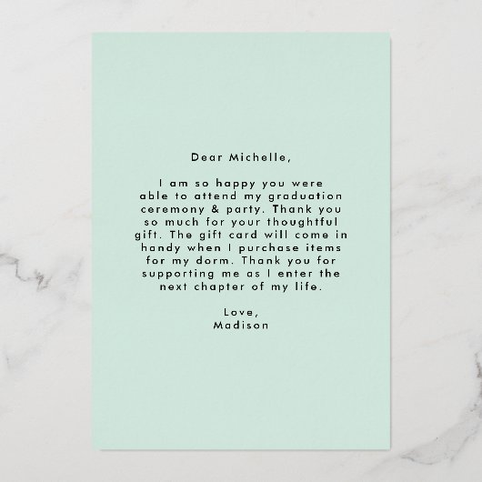 Gold Foil Foto Abschluss Danke Karte (Rückseite)