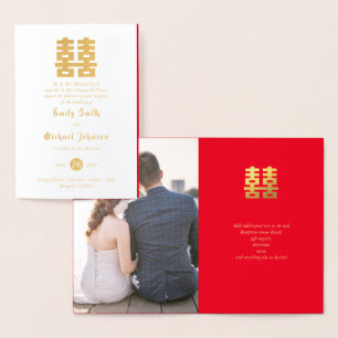 Gold FOIL FOTO Chinesisches Glück Hochzeit Red Folienkarte