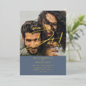 GOLD Foil Foto Overlay Blue Rett Date Wedding Folieneinladung (Stehend vorne)