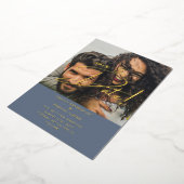 GOLD Foil Foto Overlay Blue Rett Date Wedding Folieneinladung (Gedreht)