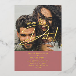 GOLD Foil Foto Overlay Rose Rett Date Wedding Folieneinladung