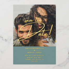 GOLD Foil Foto Overlay Sage Rett Date Wedding Folieneinladung