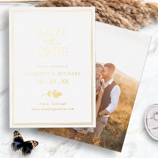 Gold Foil Foto Save the Date Einladungen
