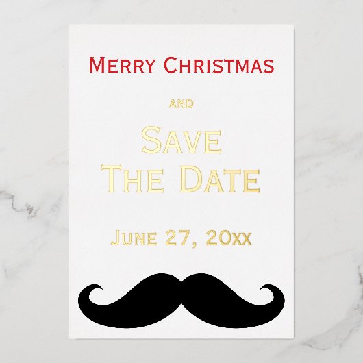 Gold Foil Frohe Weihnachten Save the Date Mustache Folieneinladung (Vorderseite)