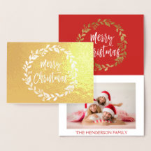 Gold Foil Frohe Weihnachtswraath Foto Card