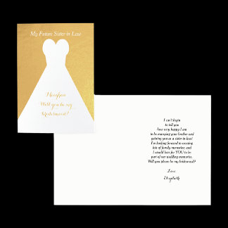 Gold Foil Future Sister of Law Bridesmaid Gedicht Folienkarte