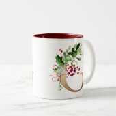 Gold Foil G Monogram Pine & Berry Christmas Two- Zweifarbige Tasse (VorderseiteRechts)