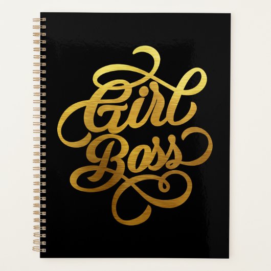 Gold Foil Girl Boss Typografie Black Planer (Vorderseite)