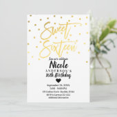 Gold Foil Glam Modernes Script Sweet 16 Sechzehn Einladung (Stehend Vorderseite)