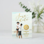 Gold Foil Glamour | Foto Save the Date Postkarte (Stehend Vorderseite)