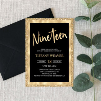 Gold Foil Glitzer 19. Geburtstag Einladung