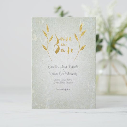Gold Foil Gold Leaf-Effekt Rett-the-Date Hochzeit Save The Date (Stehend Vorderseite)