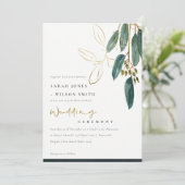 GOLD FOIL GREEN EUCALYPTUS FOLIAGE WEDING INVITE DANKESKARTE (Stehend Vorderseite)