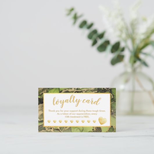 Gold Foil Green Salon Loyalty Card Treuekarte (Stehend Vorderseite)