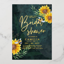 GOLD FOIL Green Sunblumen BRAUTPARTY QR Code Folieneinladung