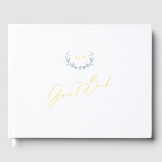 Gold Foil Guest Book Dusty Blue Monogram Wedding Gästebuch (Vorderseite)