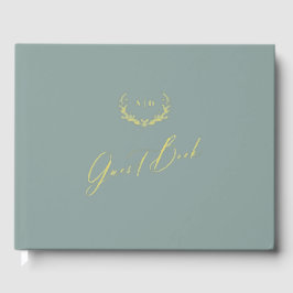 Gold Foil Guest Book Dusty Sage Monogram Wedding Gästebuch