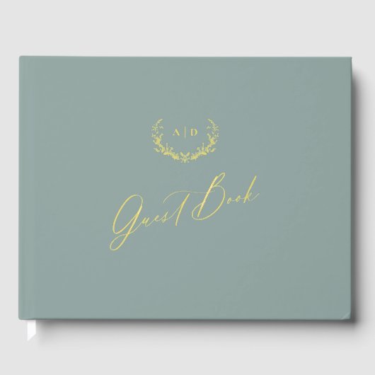 Gold Foil Guest Book Dusty Sage Monogram Wedding Gästebuch (Vorderseite)