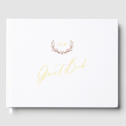 Gold Foil Guest Book Terracotta Monogram Wedding Gästebuch (Vorderseite)