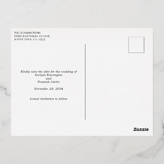 Gold Foil Handgeschriebenes Save the Date Multiple Folie Einladungspostkarte (Rückseite)