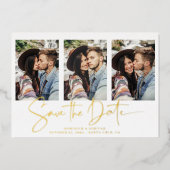 Gold Foil Handgeschriebenes Save the Date Multiple Folieneinladung (Vorderseite)
