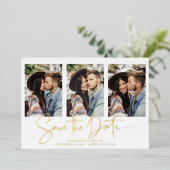 Gold Foil Handgeschriebenes Save the Date Multiple Folieneinladung (Stehend vorne)