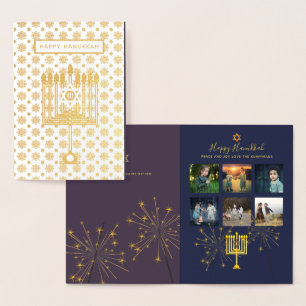 GOLD FOIL Hanukkah FOTO Collage Mauve Blue Folienkarte
