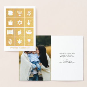 Gold Foil Hanukkah Icons Holiday Grußkarte Folienkarte