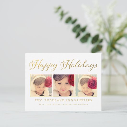 Gold Foil Happy Holidays Xmas Foto Frame Postkarte (Stehend Vorderseite)