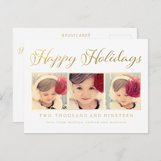 Gold Foil Happy Holidays Xmas Foto Frame Postkarte (Vorne/Hinten)