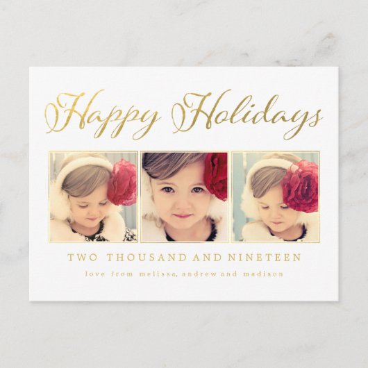 Gold Foil Happy Holidays Xmas Foto Frame Postkarte (Vorderseite)