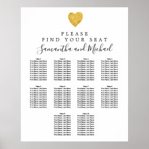 Gold Foil Heart 10-Tisch Hochzeitskarte Poster