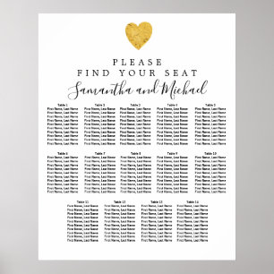 Gold Foil Heart 14-Tisch Hochzeitskarte Poster