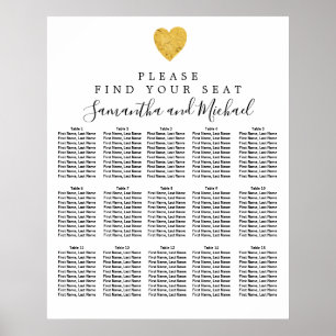 Gold Foil Heart 15-Tisch Hochzeitskarte Poster
